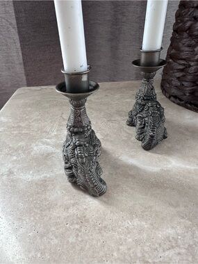 Handmade Elephant-Base Candle Holders in Silver Finish